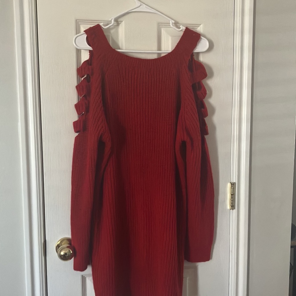 Cozy Red Knitted Sweater-size 3X made by “Questions?” - Picture 2 of 5